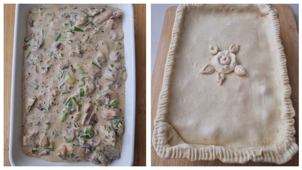 chicken and mushroom pie - assemble the pie