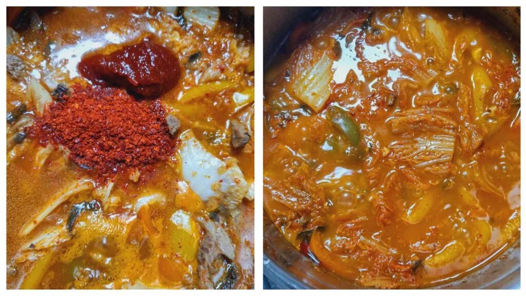 kimchi jjigae - add the spices