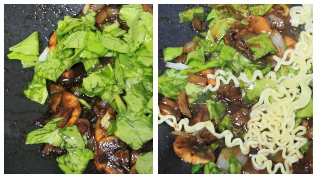 spinach and mushroom noodles 3