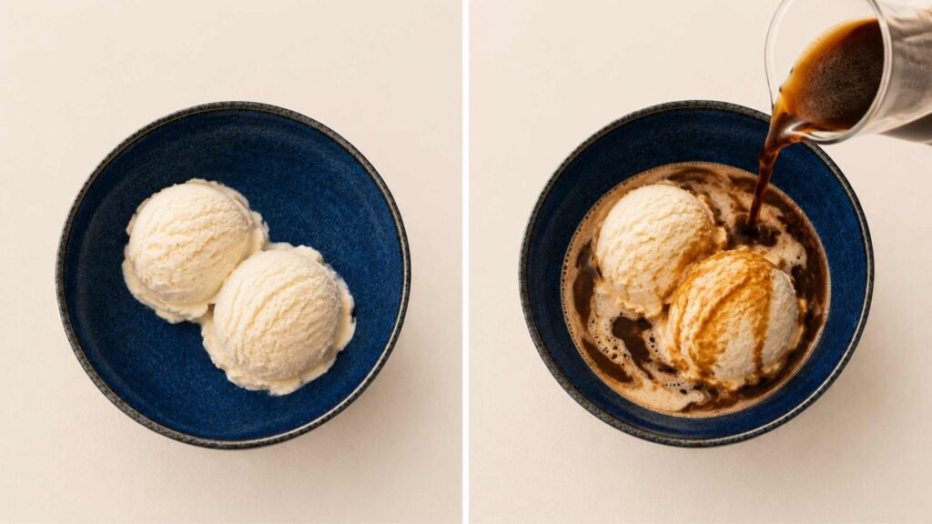 affogato instruction picture pouring espresson on coffee